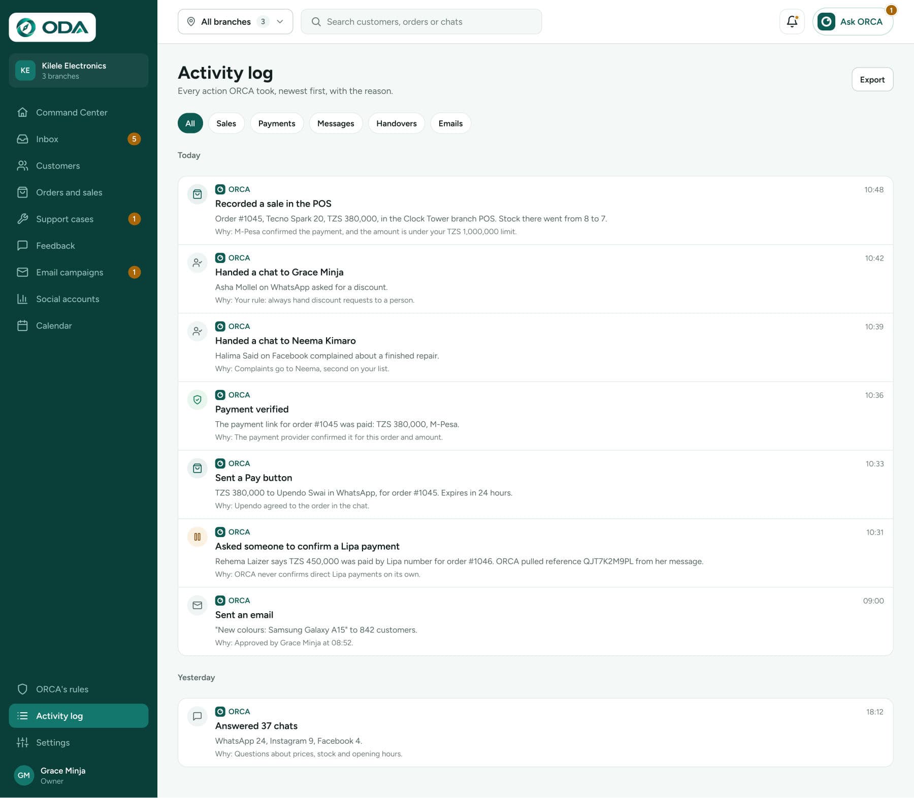 Activity log
